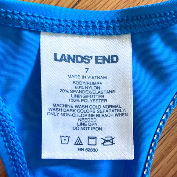 Girl’s size 7 Lands’ End color blocked swim tank top-modest swim top - Picture 3 of 3